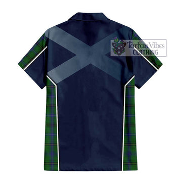 Henderson Tartan Short Sleeve Button Shirt with Family Crest and Lion Rampant Vibes Sport Style - Tartan Vibes Clothing