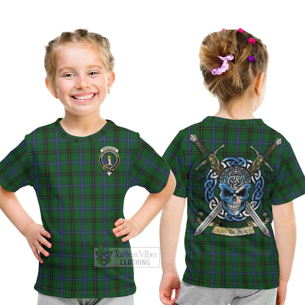 Tartan Vibes Clothing Henderson Tartan Kid T-Shirt with Family Crest Celtic Skull Style