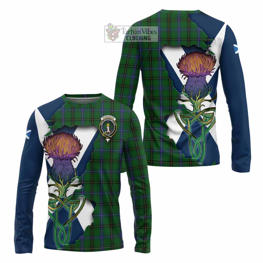 Tartan Vibes Clothing Henderson Tartan Family Crest Long Sleeve T-Shirt Scottish Thistle Celtic Inspired