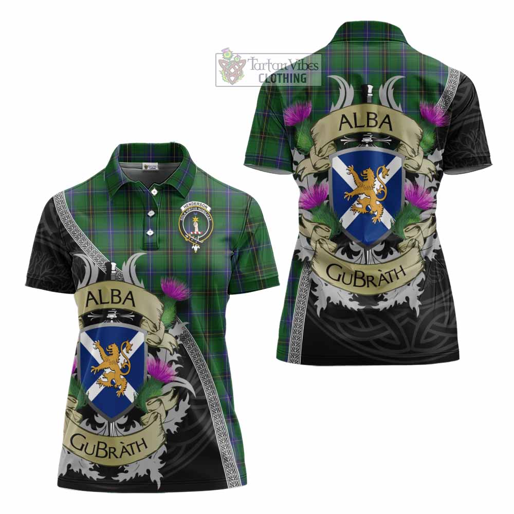 Tartan Vibes Clothing Henderson Tartan Family Crest Women's Polo Shirt Lion Rampant Royal Thistle Shield Celtic Inspired