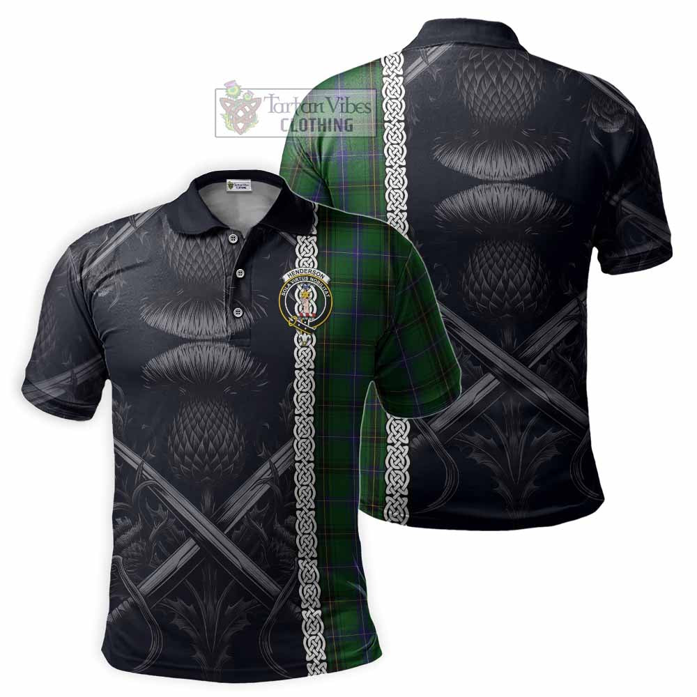 Tartan Vibes Clothing Henderson Tartan Polo Shirt with Family Crest Cross Sword Thistle Celtic Vibes