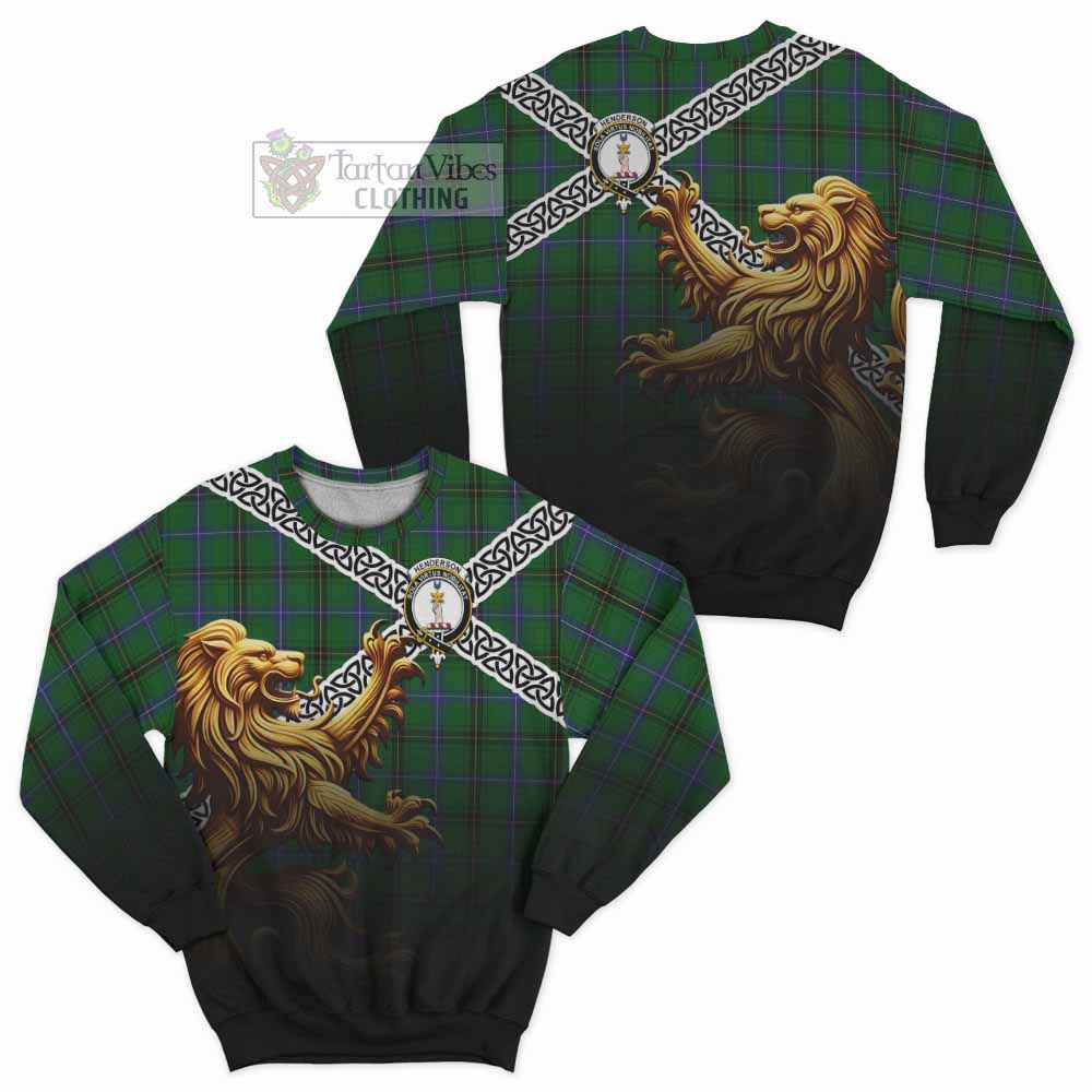 Tartan Vibes Clothing Henderson Crest Tartan Sweatshirt with Golden Lion Emblem Celtic Style