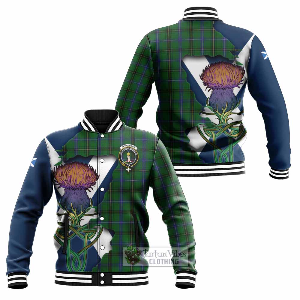 Tartan Vibes Clothing Henderson Tartan Family Crest Baseball Jacket Scottish Thistle Celtic Inspired