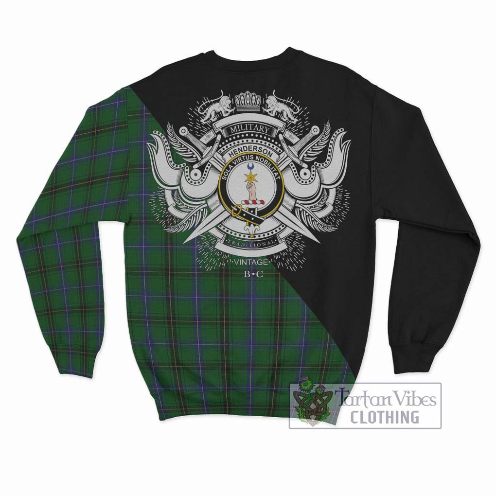 Henderson Tartan Sweatshirt with Family Crest and Military Logo Style - Tartanvibesclothing Shop