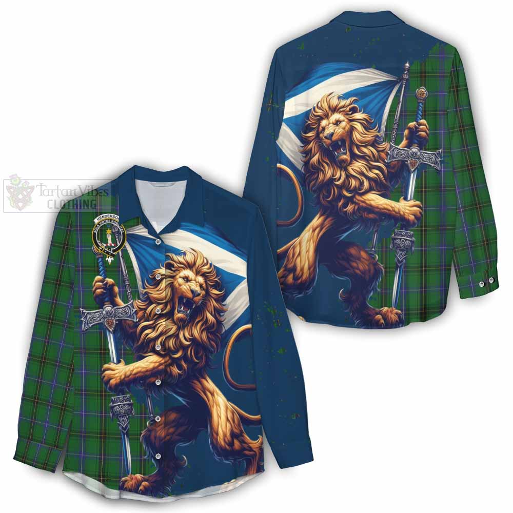 Tartan Vibes Clothing Henderson Tartan Family Crest Women's Casual Shirt with Scottish Majestic Lion