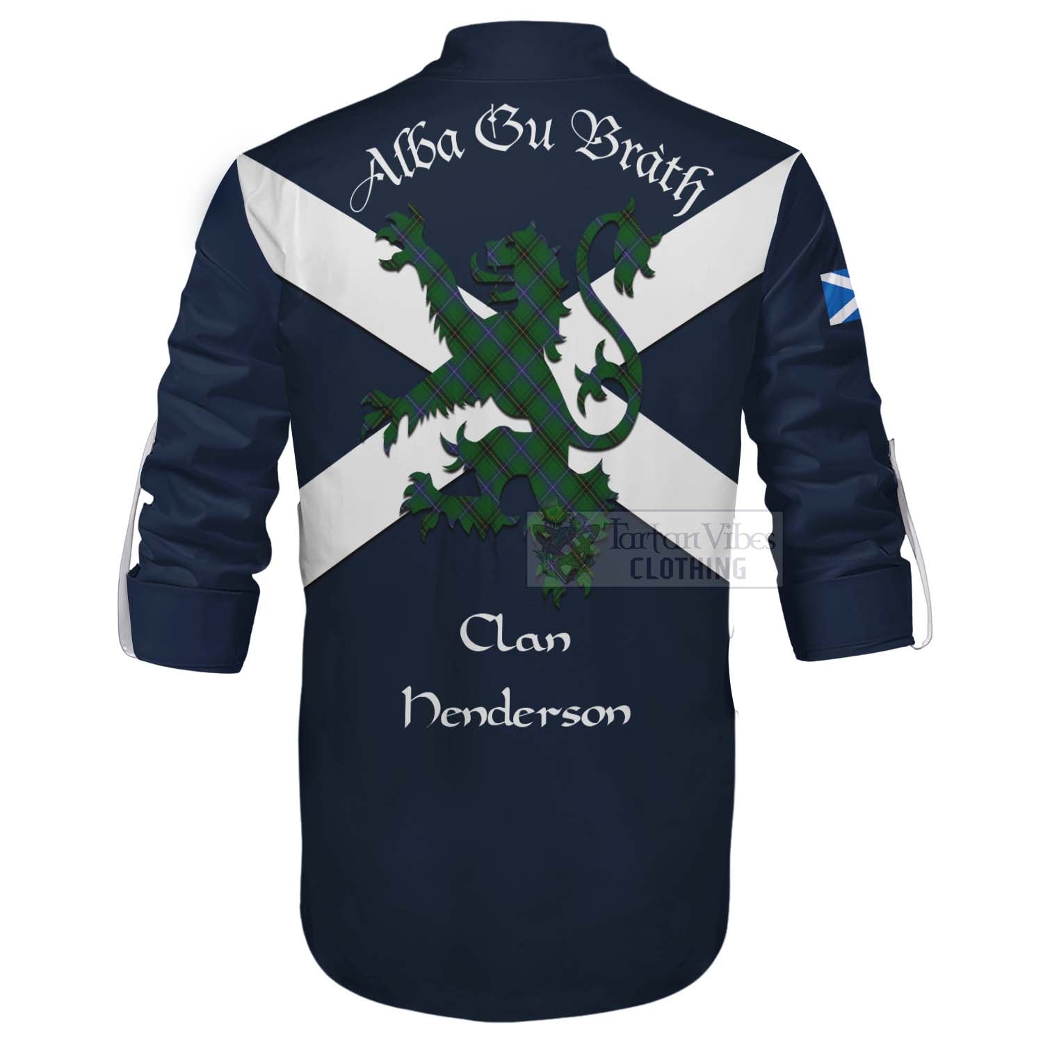 Tartan Vibes Clothing Henderson Tartan Lion Rampant Ghillie Kilt Shirt Proudly Display Your Heritage with Alba Gu Brath and Clan Name