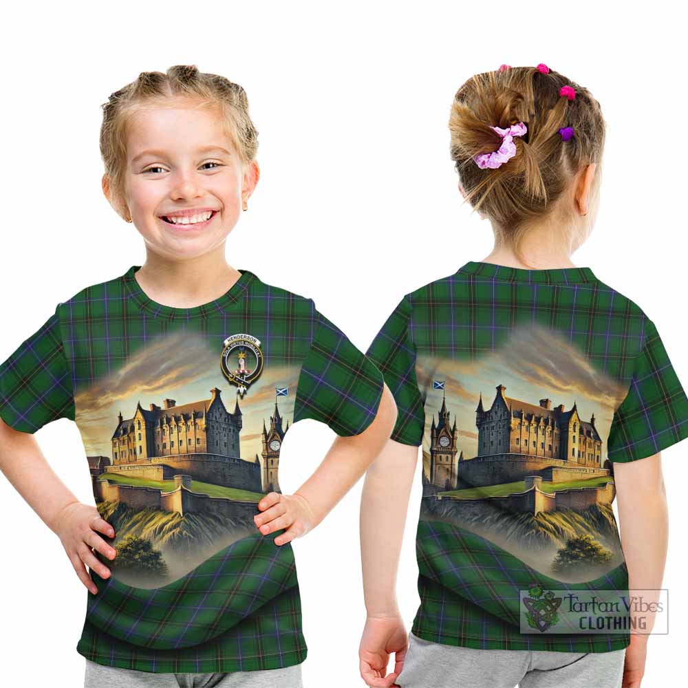 Tartan Vibes Clothing Henderson Tartan Family Crest Kid T-Shirt with Scottish Ancient Castle Style