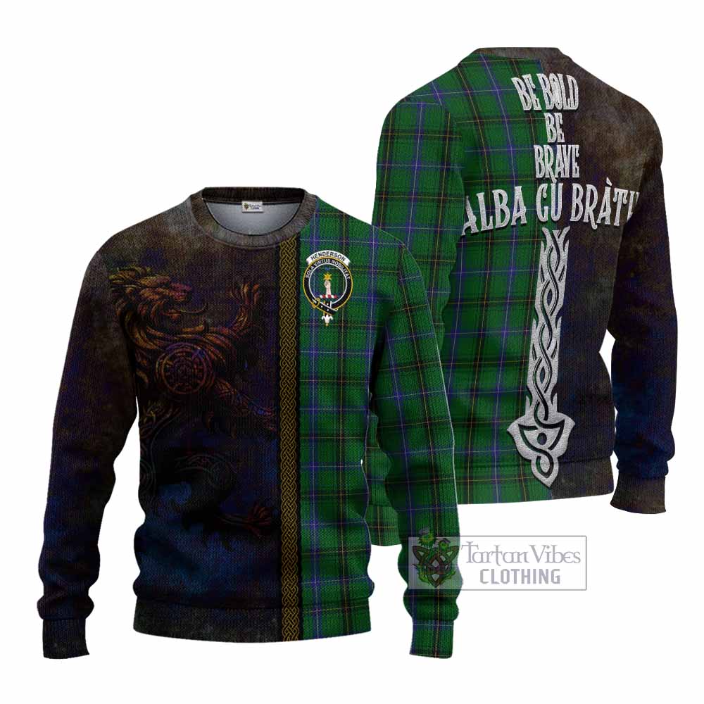 Tartan Vibes Clothing Henderson Tartan Family Crest Knitted Sweater Alba Gu Brath Be Brave Lion Ancient Style