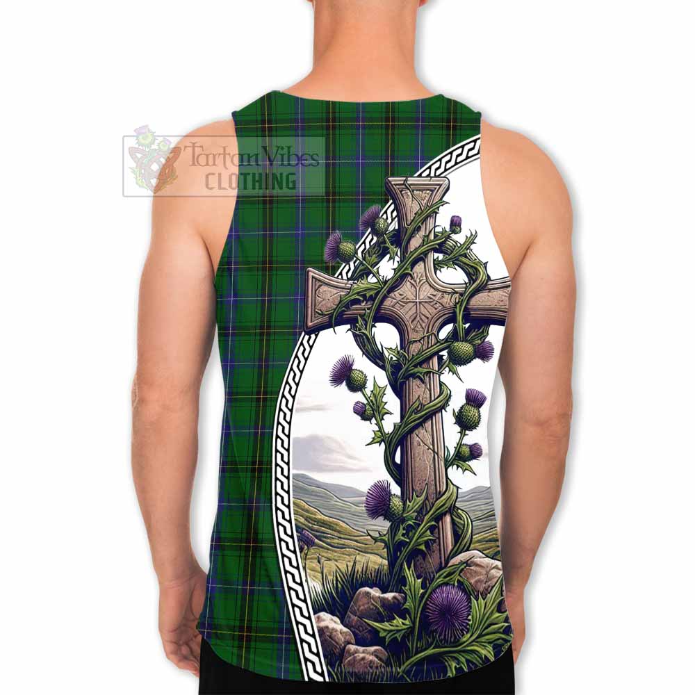 Tartan Vibes Clothing Henderson Tartan Men's Tank Top with Family Crest and St. Andrew's Cross Accented by Thistle Vines