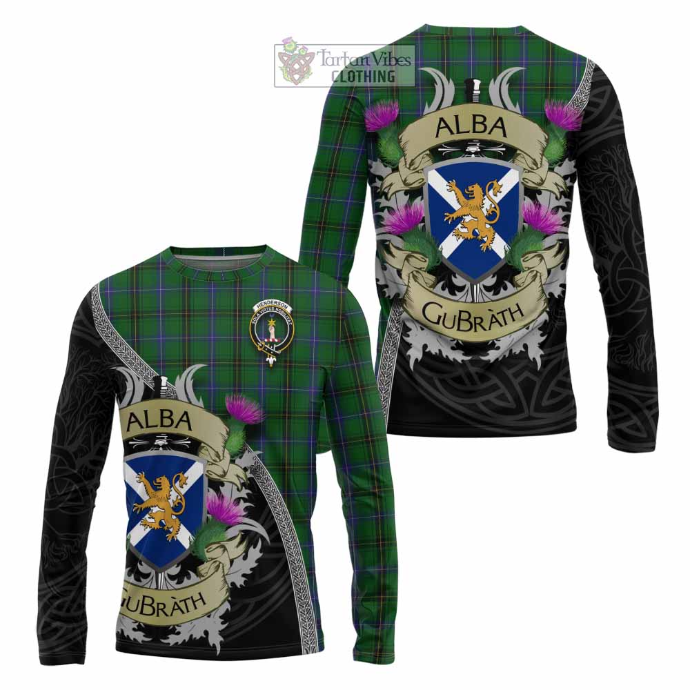 Tartan Vibes Clothing Henderson Tartan Family Crest Long Sleeve T-Shirt Lion Rampant Royal Thistle Shield Celtic Inspired
