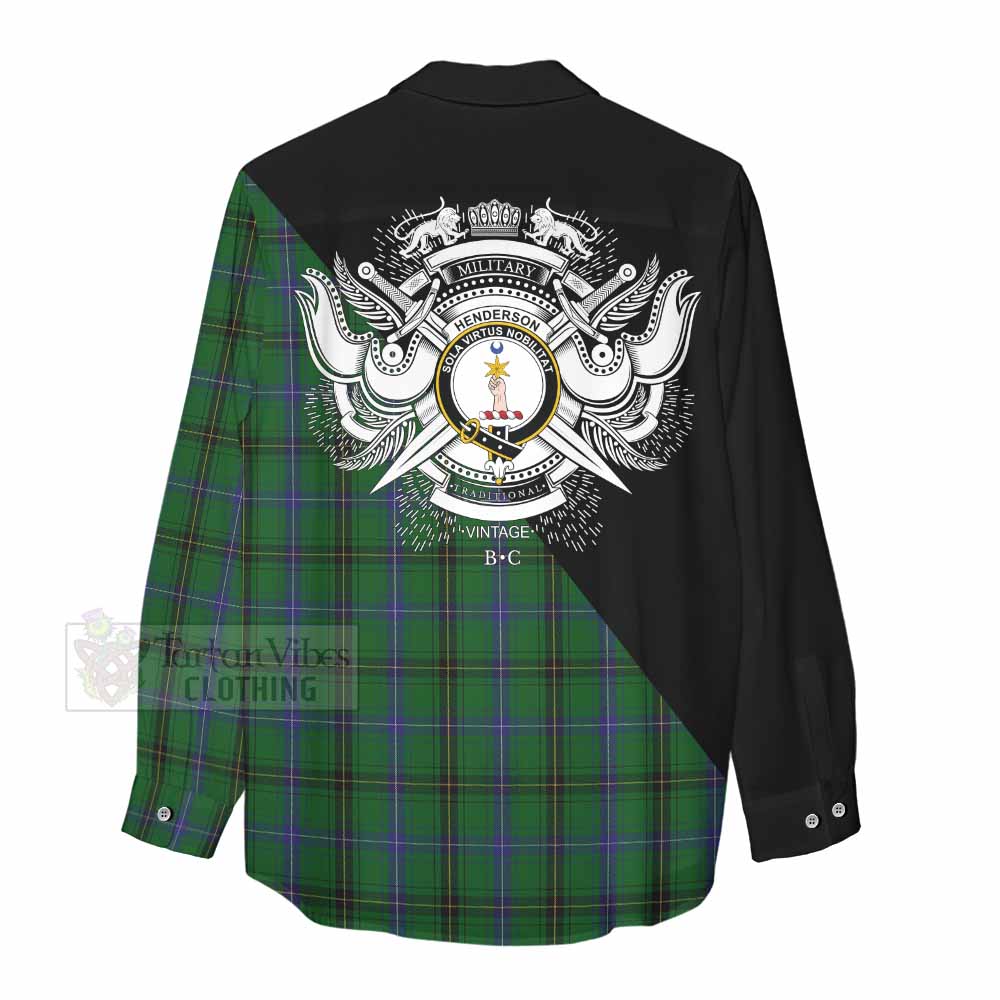 Tartan Vibes Clothing Henderson Tartan Women's Casual Shirt with Family Crest and Military Logo Style