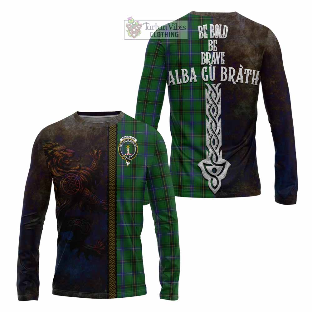 Tartan Vibes Clothing Henderson Tartan Family Crest Long Sleeve T-Shirt Alba Gu Brath Be Brave Lion Ancient Style