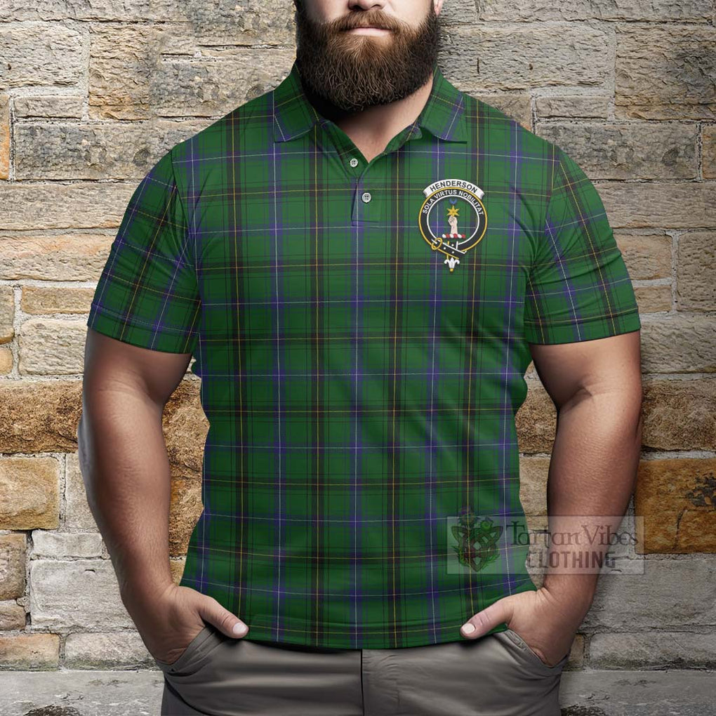 Tartan Vibes Clothing Henderson Tartan Polo Shirt with Family Crest and Bearded Skull Holding Bottles of Whiskey