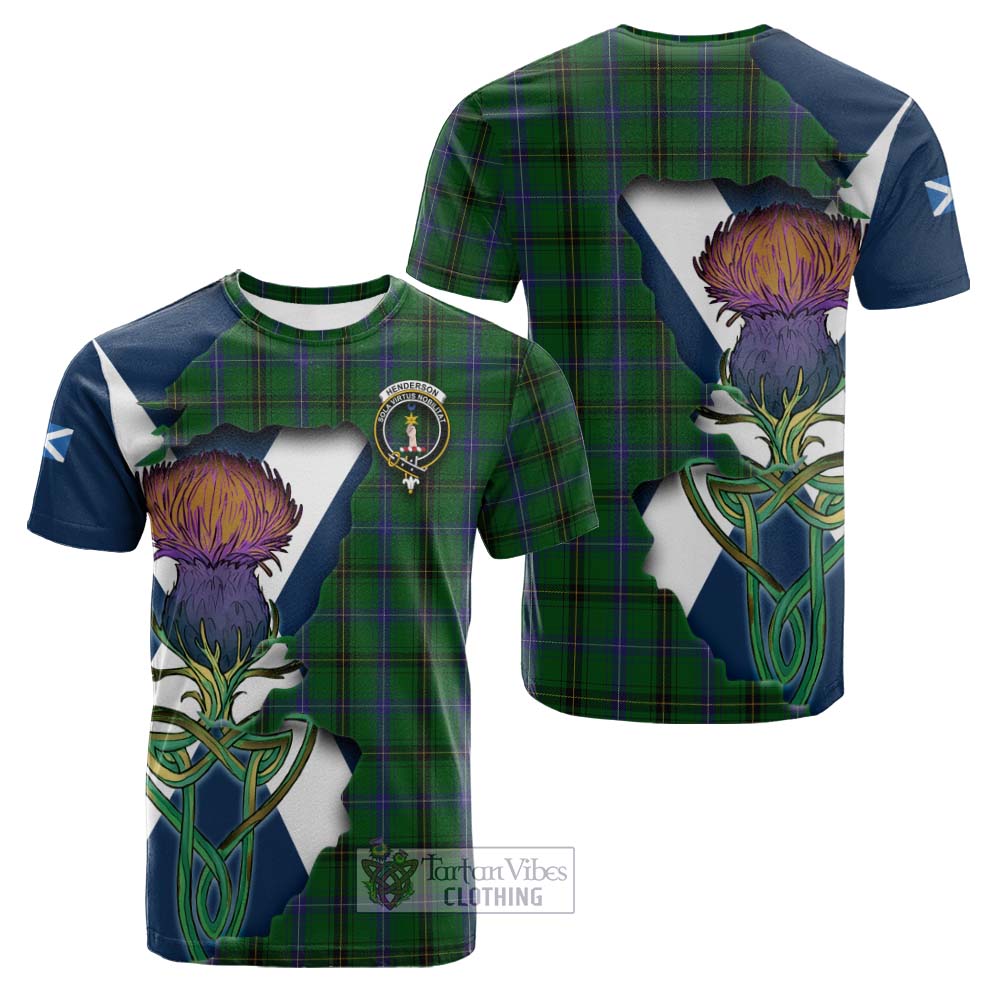 Tartan Vibes Clothing Henderson Tartan Family Crest Cotton T-shirt Scottish Thistle Celtic Inspired