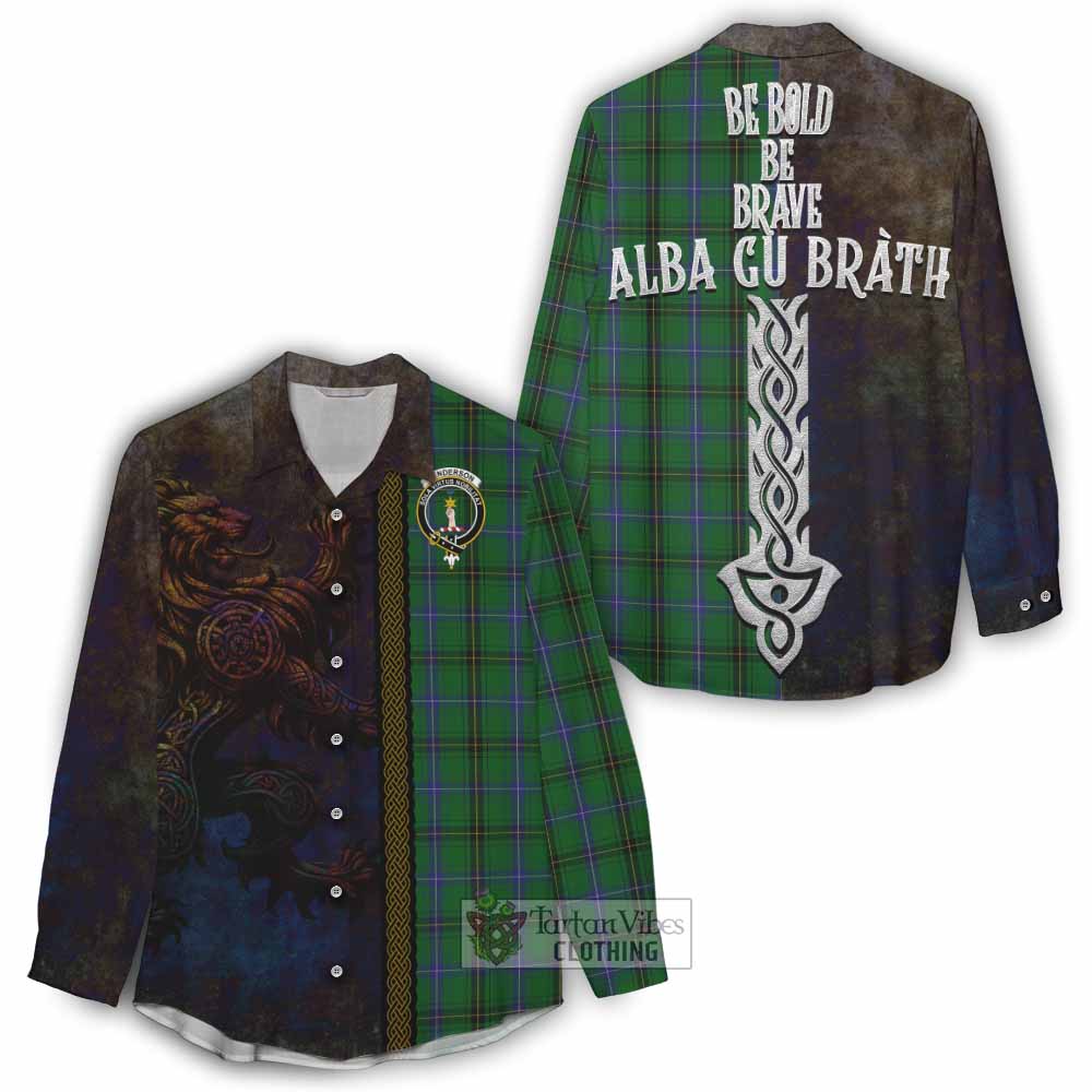 Tartan Vibes Clothing Henderson Tartan Family Crest Women's Casual Shirt Alba Gu Brath Be Brave Lion Ancient Style