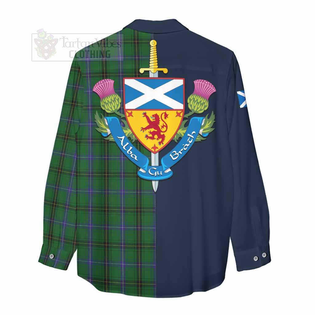 Tartan Vibes Clothing Henderson Tartan Women's Casual Shirt Alba with Scottish Lion Royal Arm Half Style