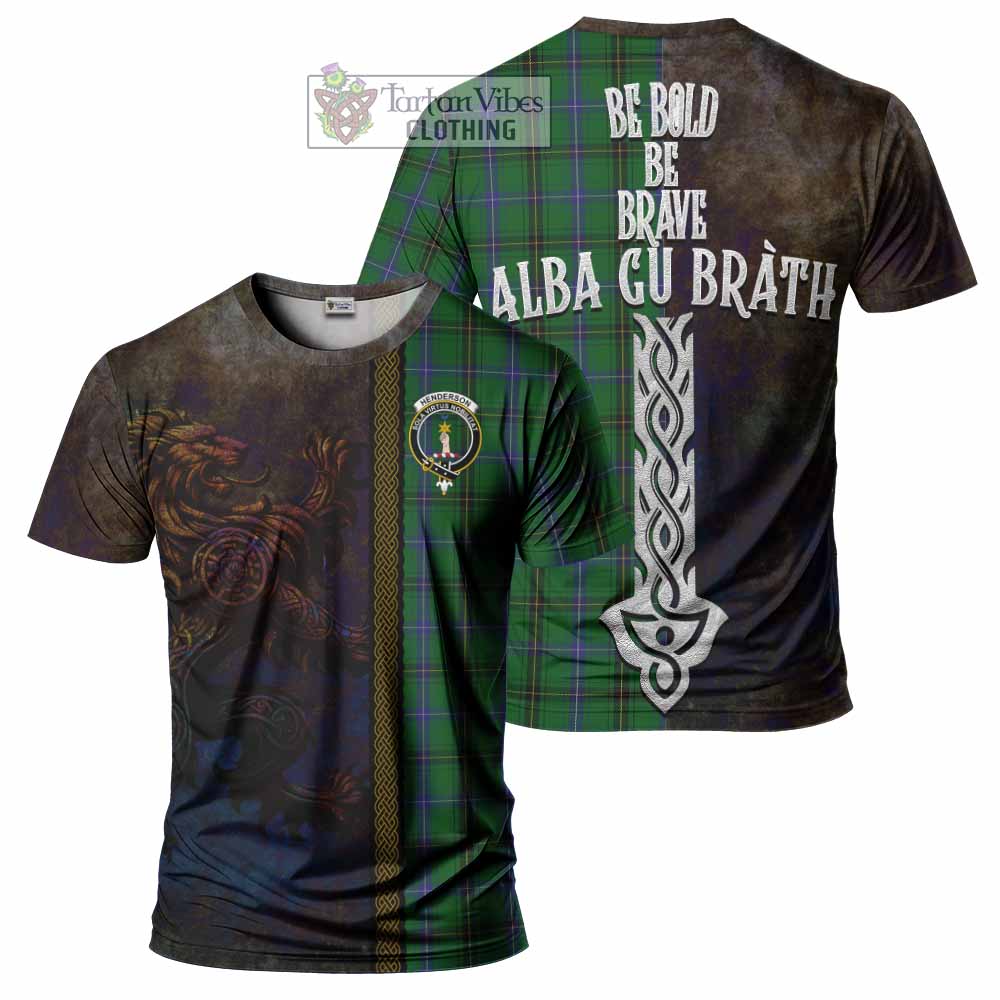 Tartan Vibes Clothing Henderson Tartan Family Crest T-Shirt Alba Gu Brath Be Brave Lion Ancient Style