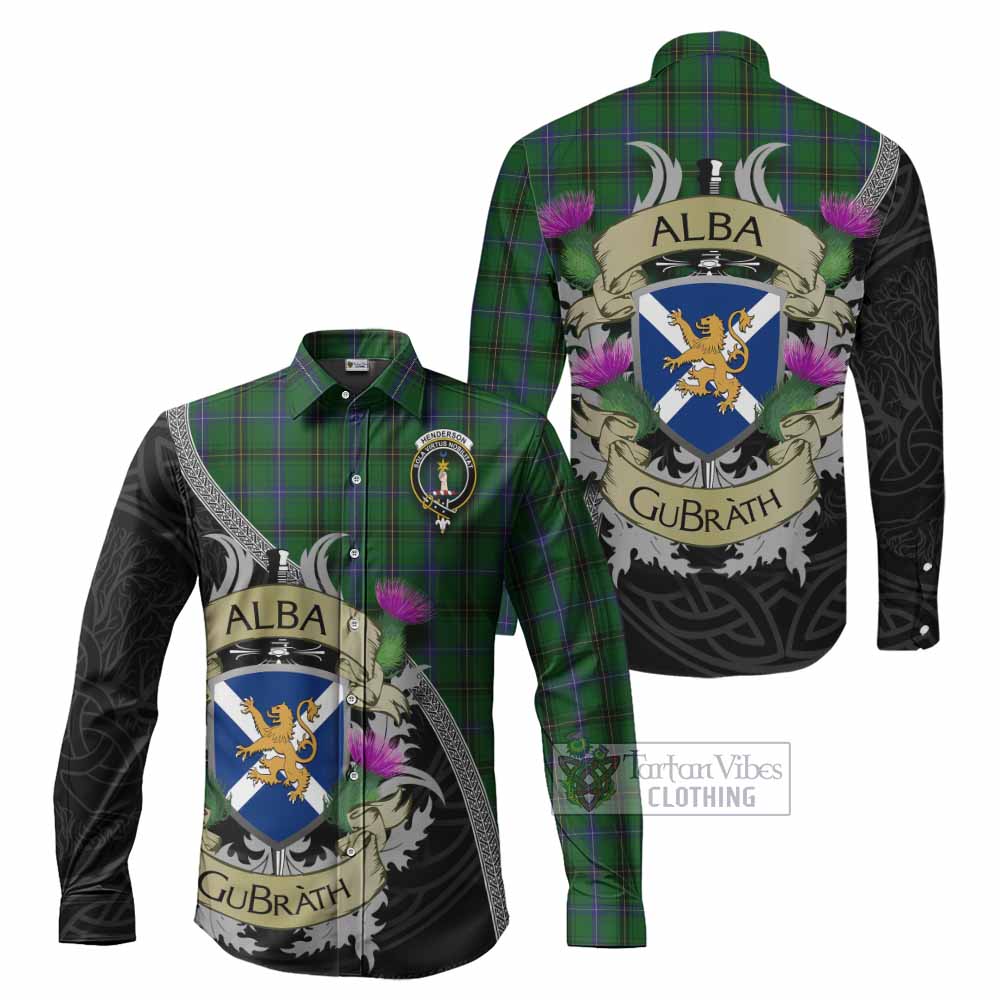 Tartan Vibes Clothing Henderson Tartan Family Crest Long Sleeve Button Shirt Lion Rampant Royal Thistle Shield Celtic Inspired