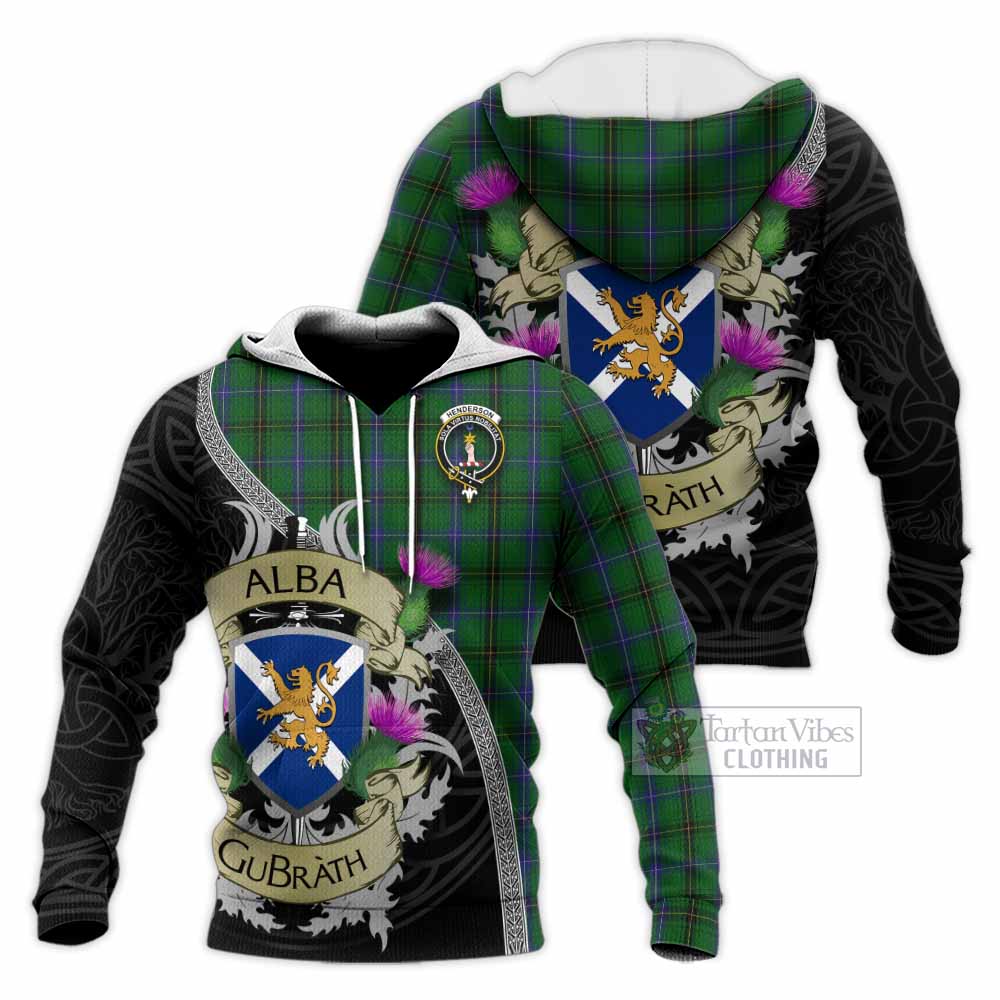 Tartan Vibes Clothing Henderson Tartan Family Crest Knitted Hoodie Lion Rampant Royal Thistle Shield Celtic Inspired