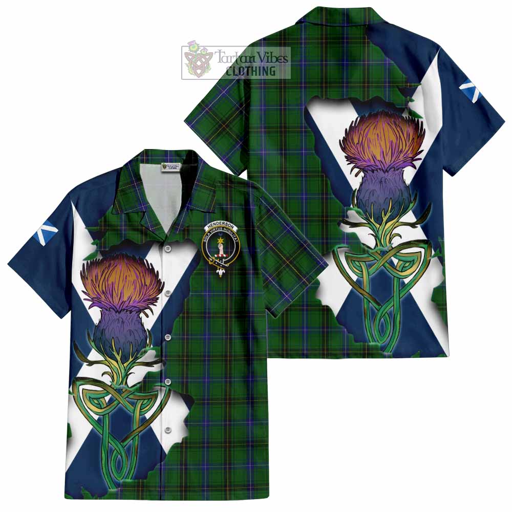 Tartan Vibes Clothing Henderson Tartan Family Crest Short Sleeve Button Shirt Scottish Thistle Celtic Inspired