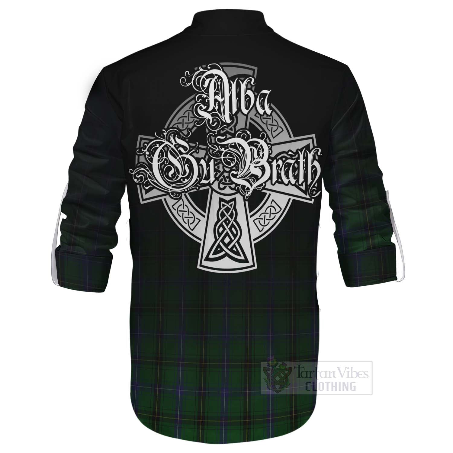 Tartan Vibes Clothing Henderson Tartan Ghillie Kilt Shirt Featuring Alba Gu Brath Family Crest Celtic Inspired