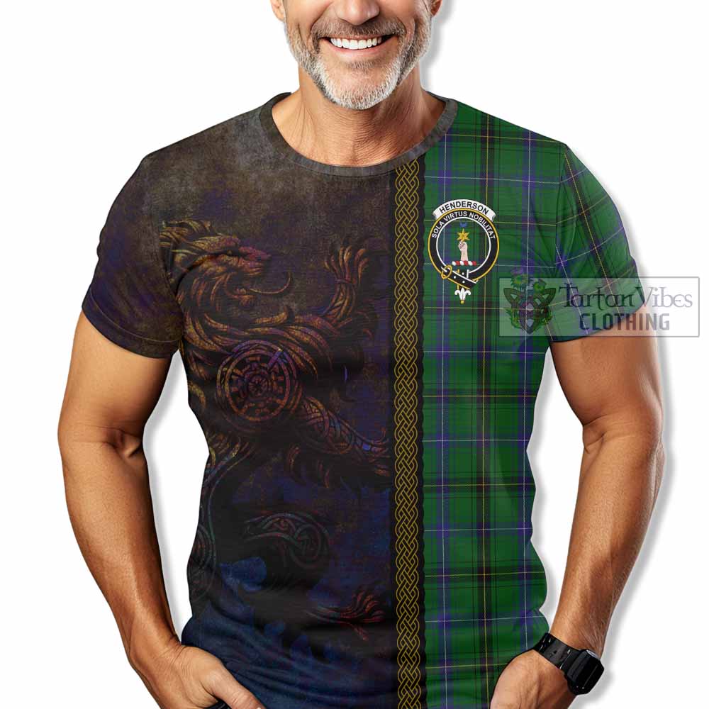 Tartan Vibes Clothing Henderson Tartan Family Crest T-Shirt Alba Gu Brath Be Brave Lion Ancient Style
