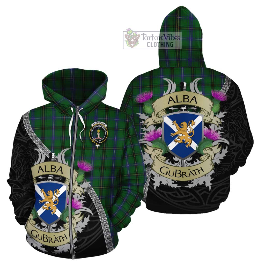 Tartan Vibes Clothing Henderson Tartan Family Crest Cotton Hoodie Lion Rampant Royal Thistle Shield Celtic Inspired