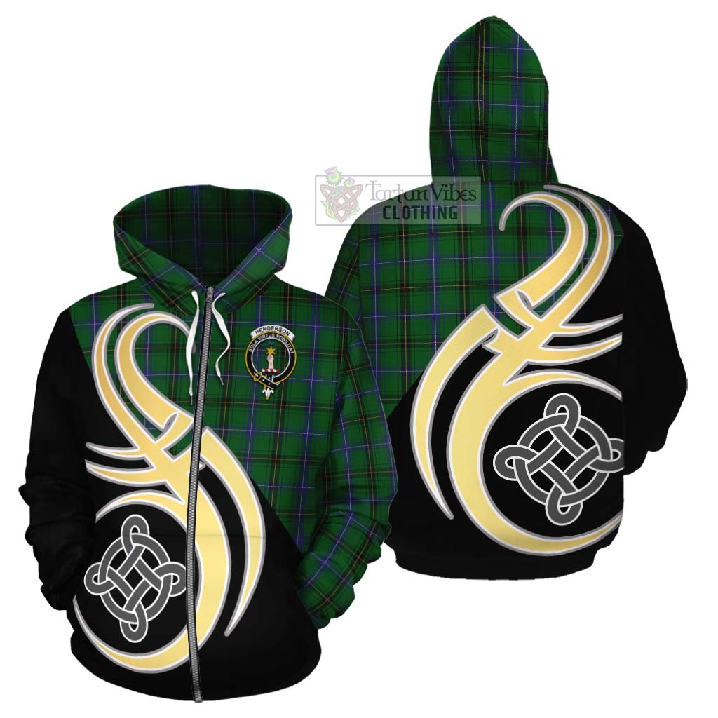 Tartan Vibes Clothing Henderson Tartan Cotton Hoodie with Family Crest and Celtic Symbol Style