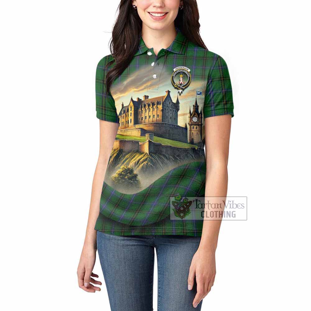 Tartan Vibes Clothing Henderson Tartan Family Crest Women's Polo Shirt with Scottish Ancient Castle Stype
