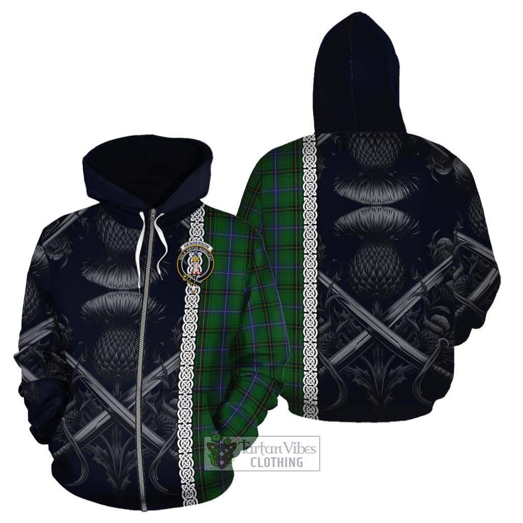 Tartan Vibes Clothing Henderson Tartan Cotton Hoodie with Family Crest Cross Sword Thistle Celtic Vibes