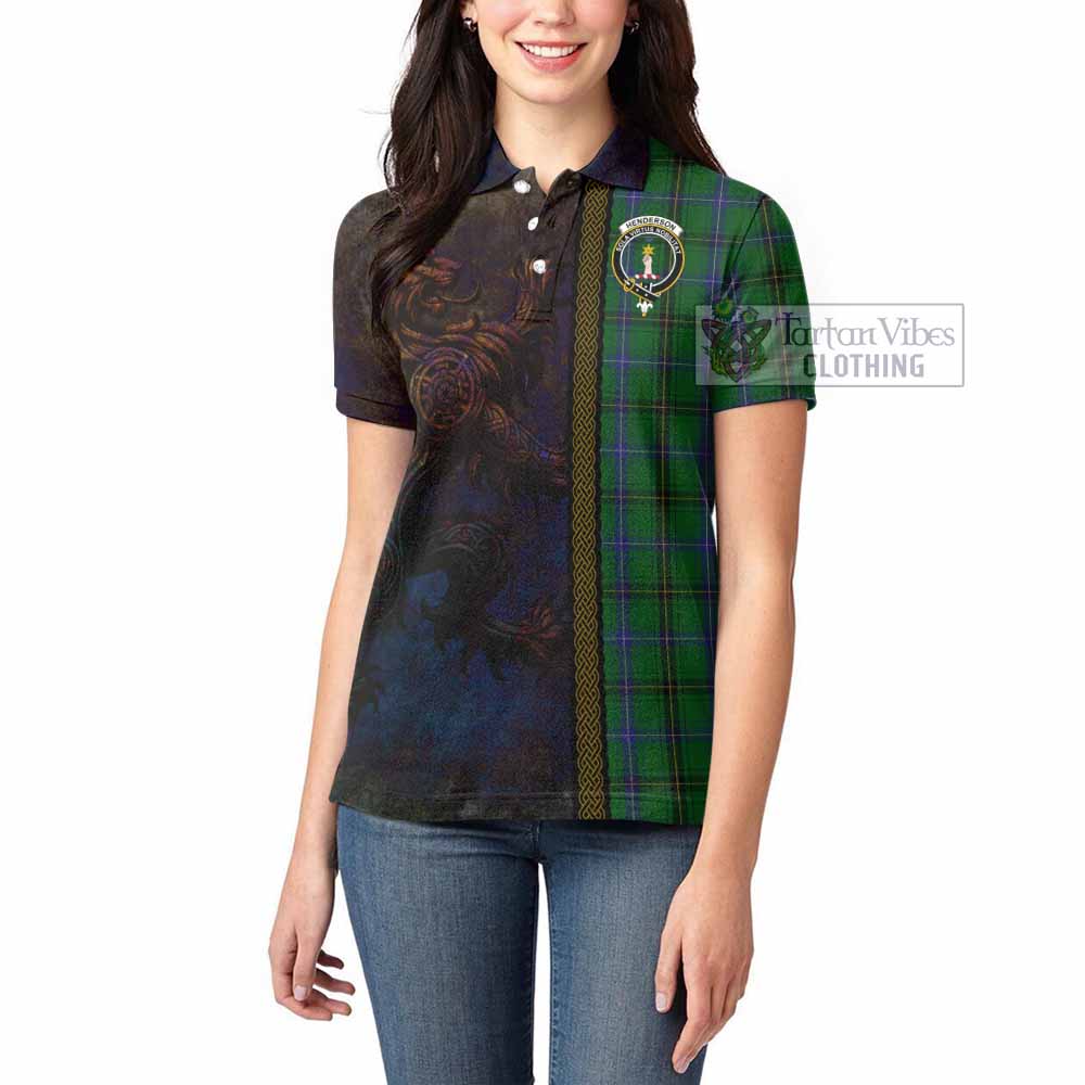 Tartan Vibes Clothing Henderson Tartan Family Crest Women's Polo Shirt Alba Gu Brath Be Brave Lion Ancient Style
