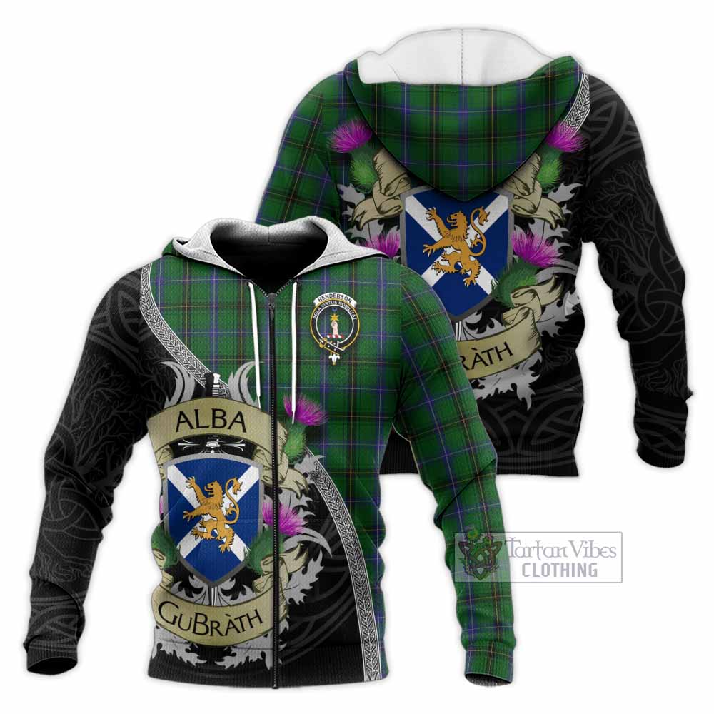 Tartan Vibes Clothing Henderson Tartan Family Crest Knitted Hoodie Lion Rampant Royal Thistle Shield Celtic Inspired