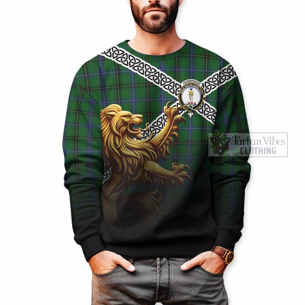 Tartan Vibes Clothing Henderson Crest Tartan Sweatshirt with Golden Lion Emblem Celtic Style