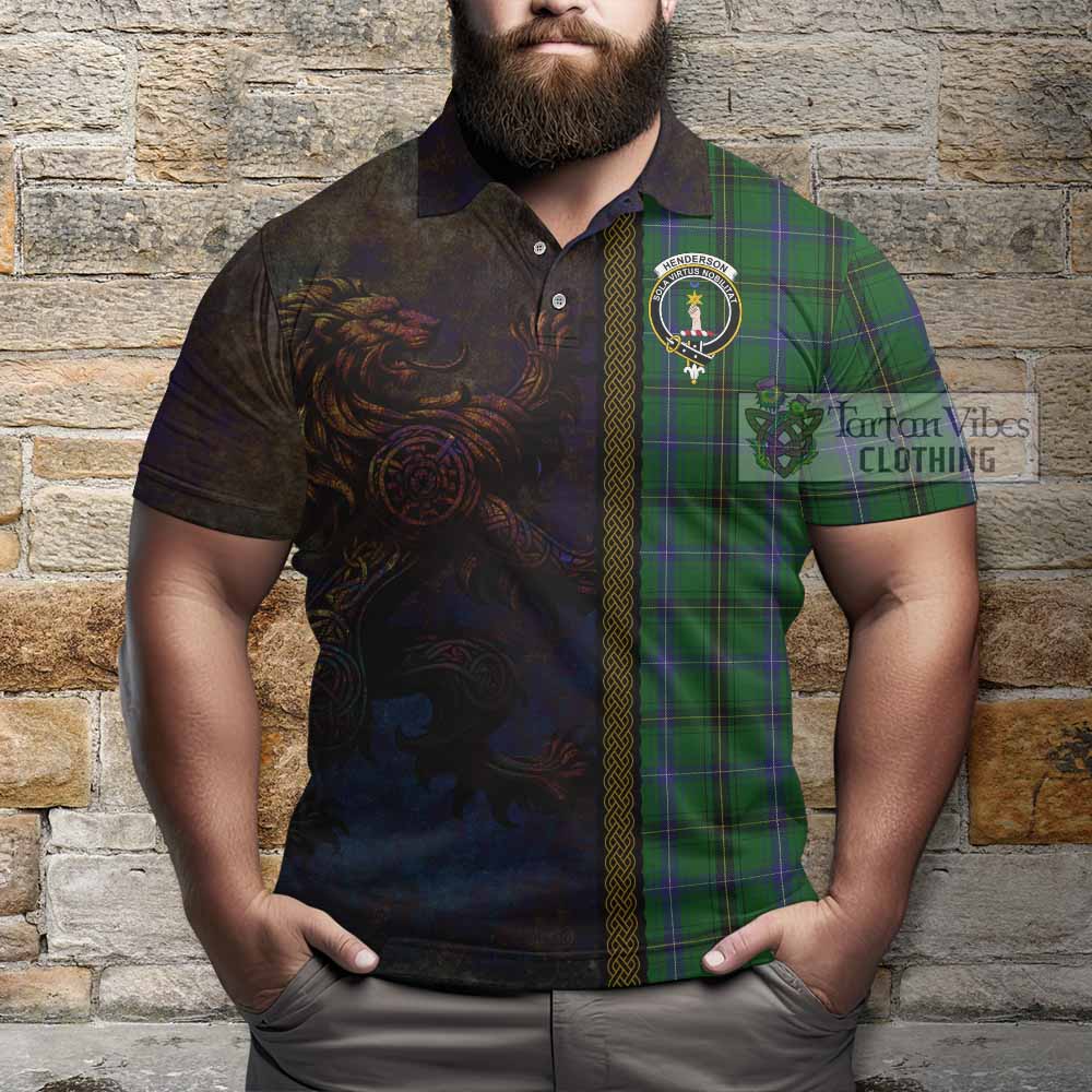 Tartan Vibes Clothing Henderson Tartan Family Crest Polo Shirt Alba Gu Brath Be Brave Lion Ancient Style