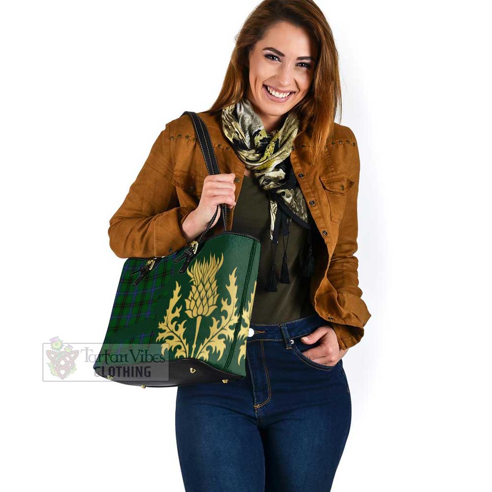 Tartan Vibes Clothing Henderson Tartan Leather Tote Bag Gold Thistle Style