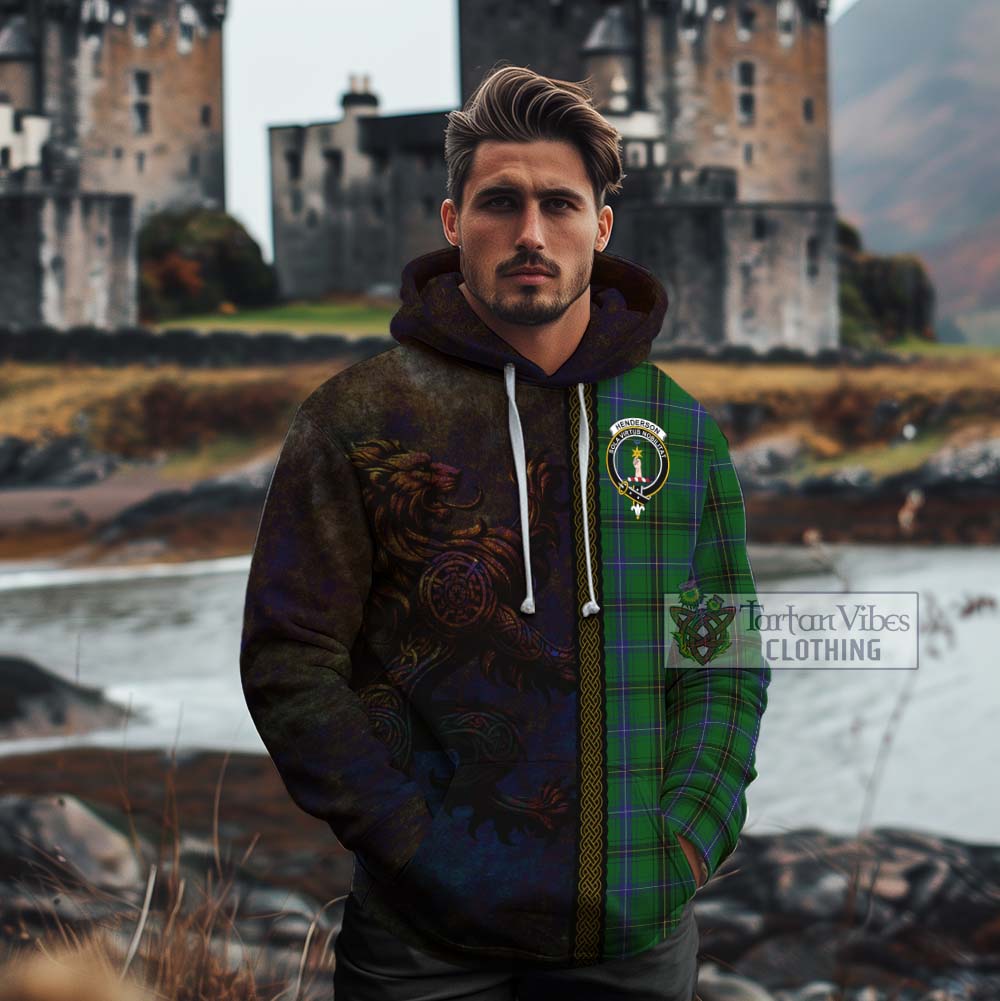 Tartan Vibes Clothing Henderson Tartan Family Crest Cotton Hoodie Alba Gu Brath Be Brave Lion Ancient Style