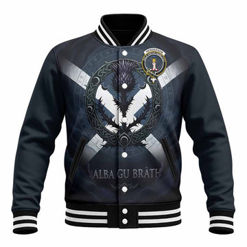 Henderson Clan Crest Baseball Jacket with Celtic Knot Thistle and Saltire