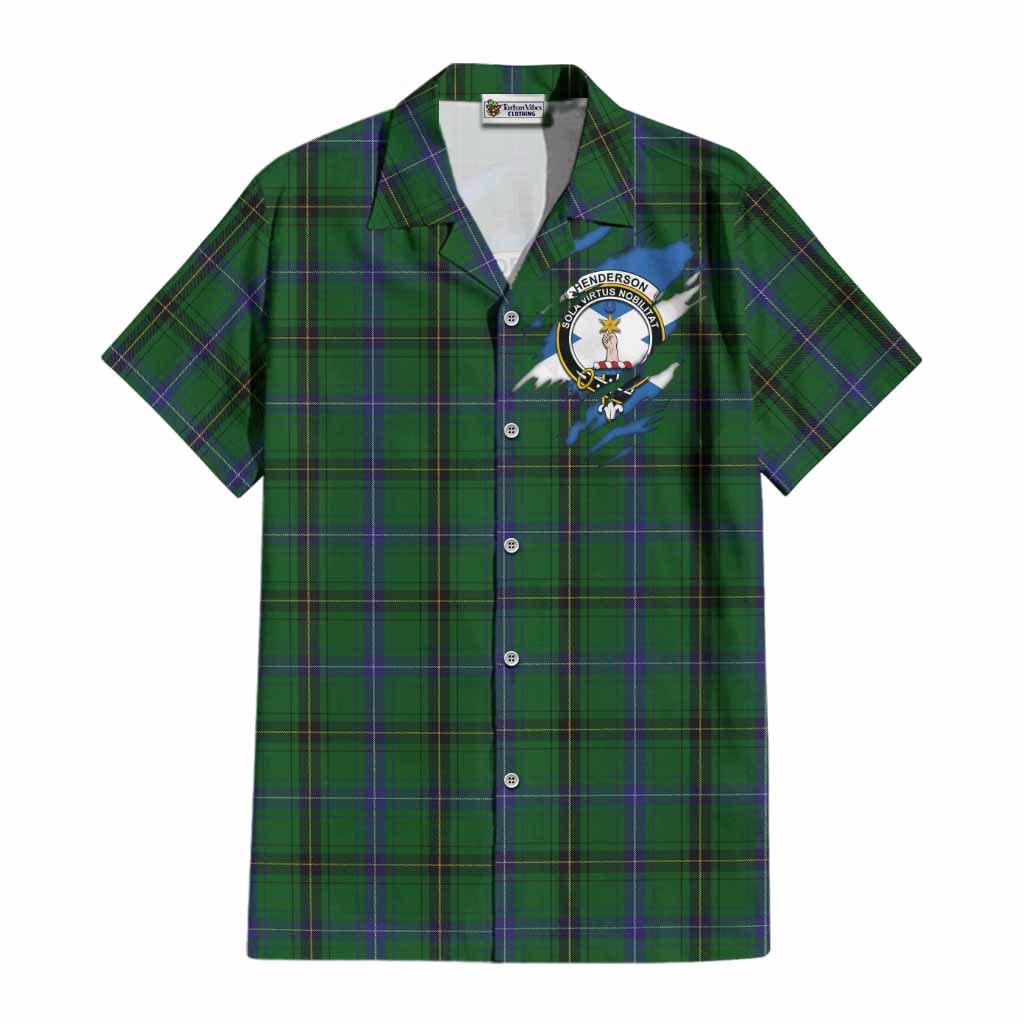 Henderson Clan Crest In Me Tartan Cotton Hawaiian Shirt Scotland Flag Style