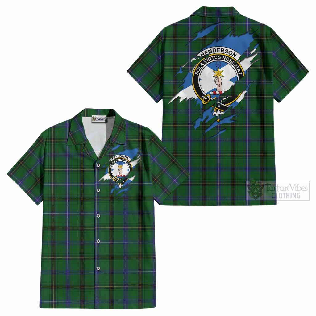 Henderson Clan Crest In Me Tartan Cotton Hawaiian Shirt Scotland Flag Style