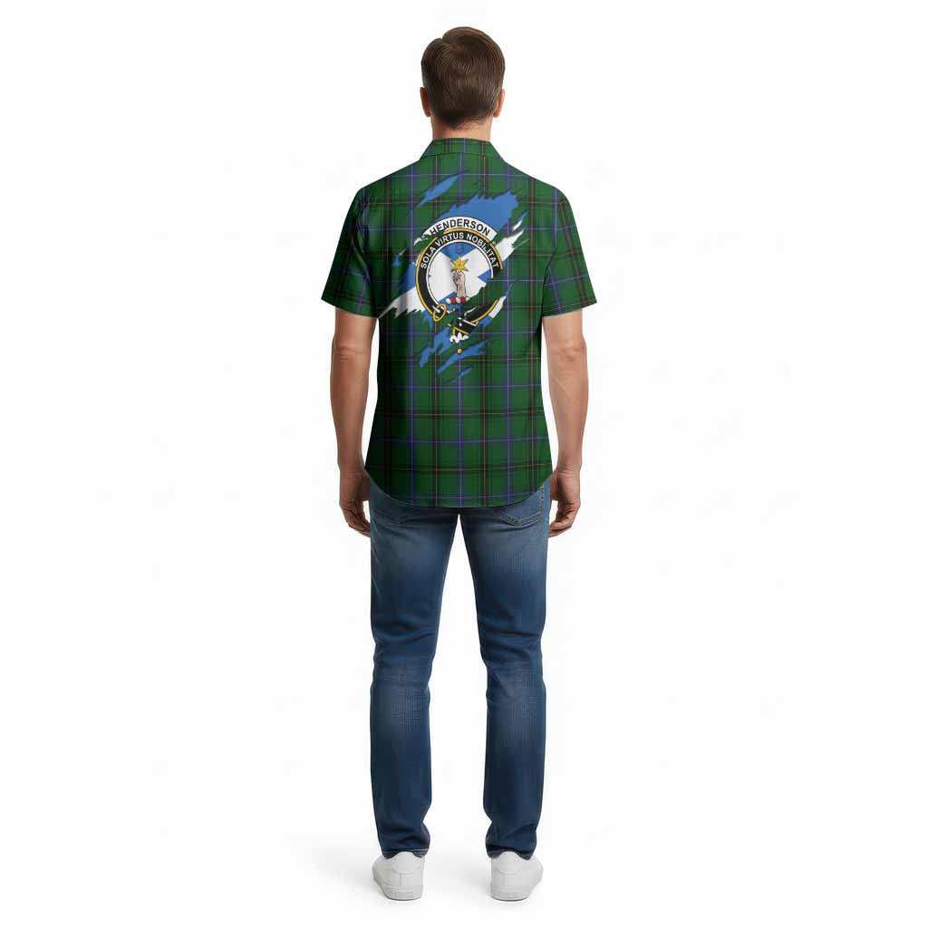 Henderson Clan Crest In Me Tartan Cotton Hawaiian Shirt Scotland Flag Style