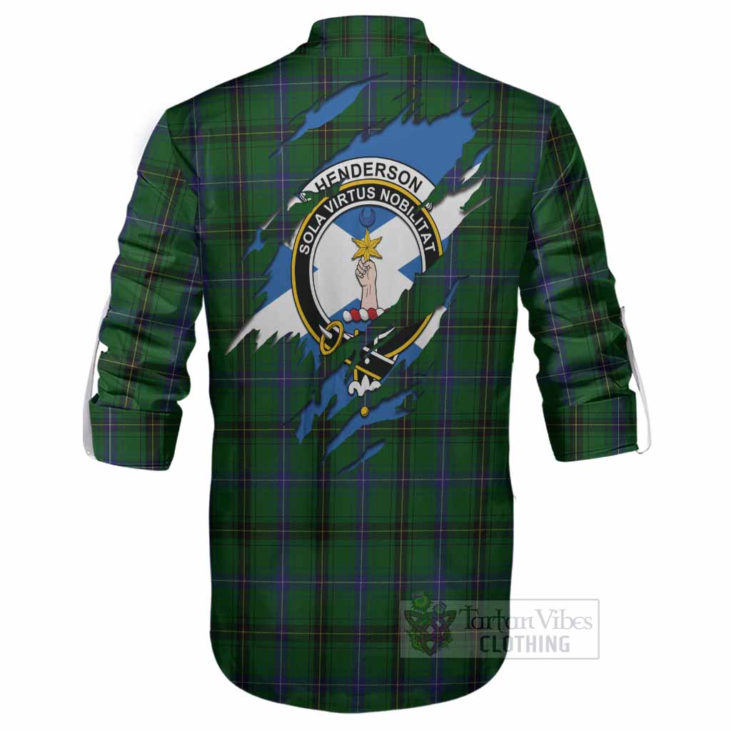 Henderson Clan Crest In Me Tartan Ghillie Shirt Scotland Flag Style