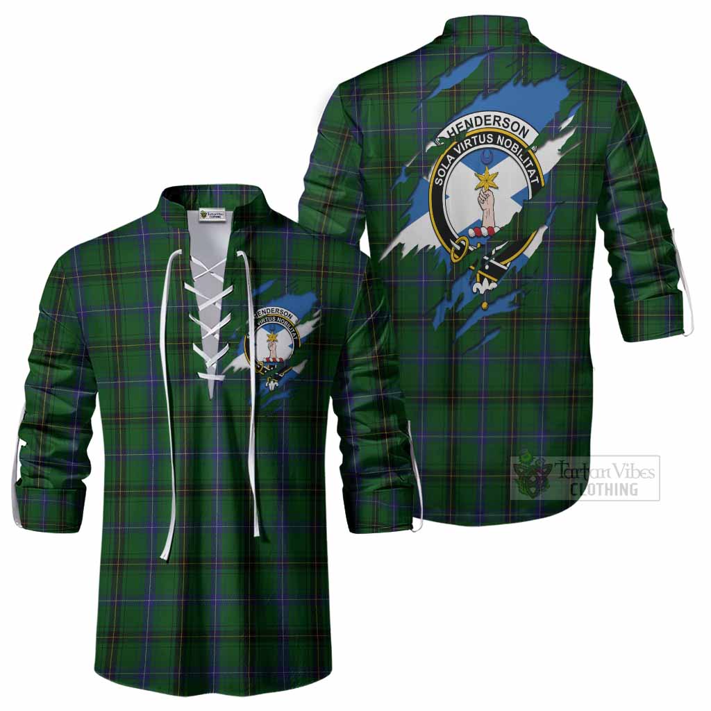 Henderson Clan Crest In Me Tartan Ghillie Shirt Scotland Flag Style