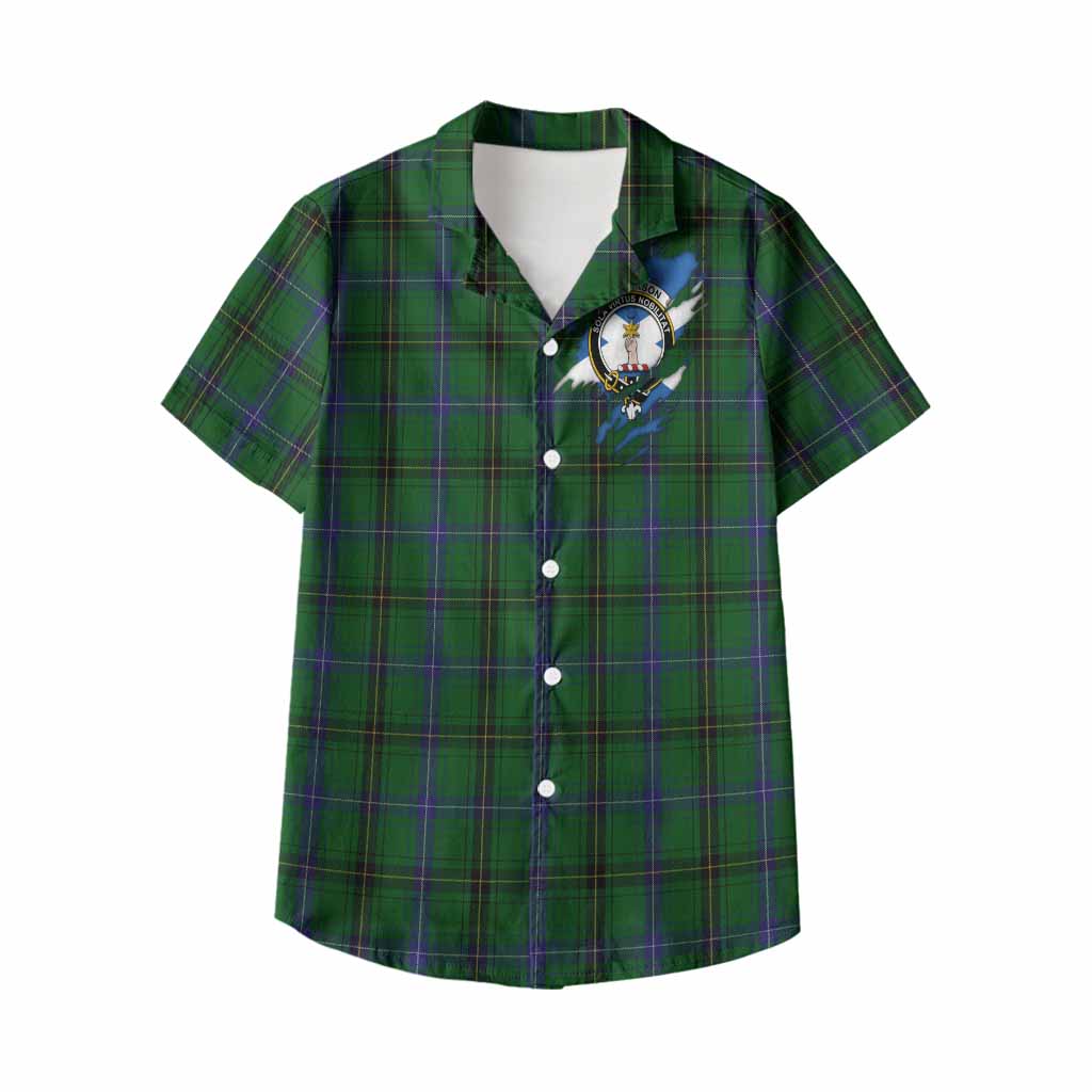 Henderson Clan Crest In Me Tartan Kid Hawaiian Shirt Scotland Flag Style