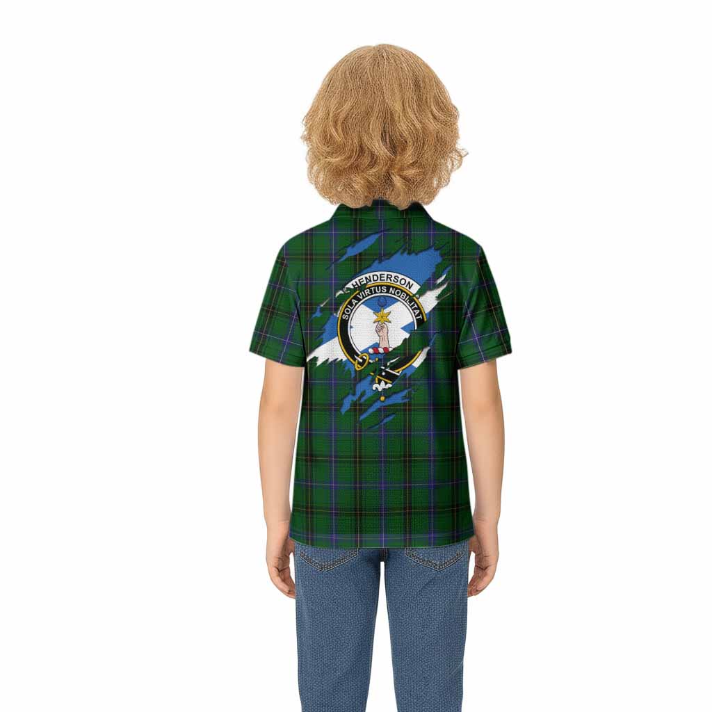 Henderson Clan Crest In Me Tartan Kid Polo Shirt Scotland Flag Style