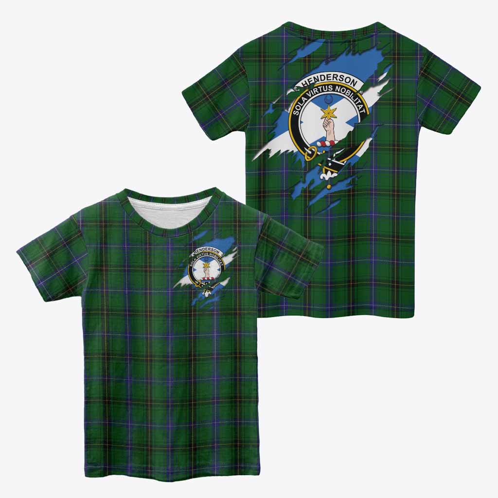 Henderson Clan Crest In Me Tartan Kid T-shirt Scotland Flag Style