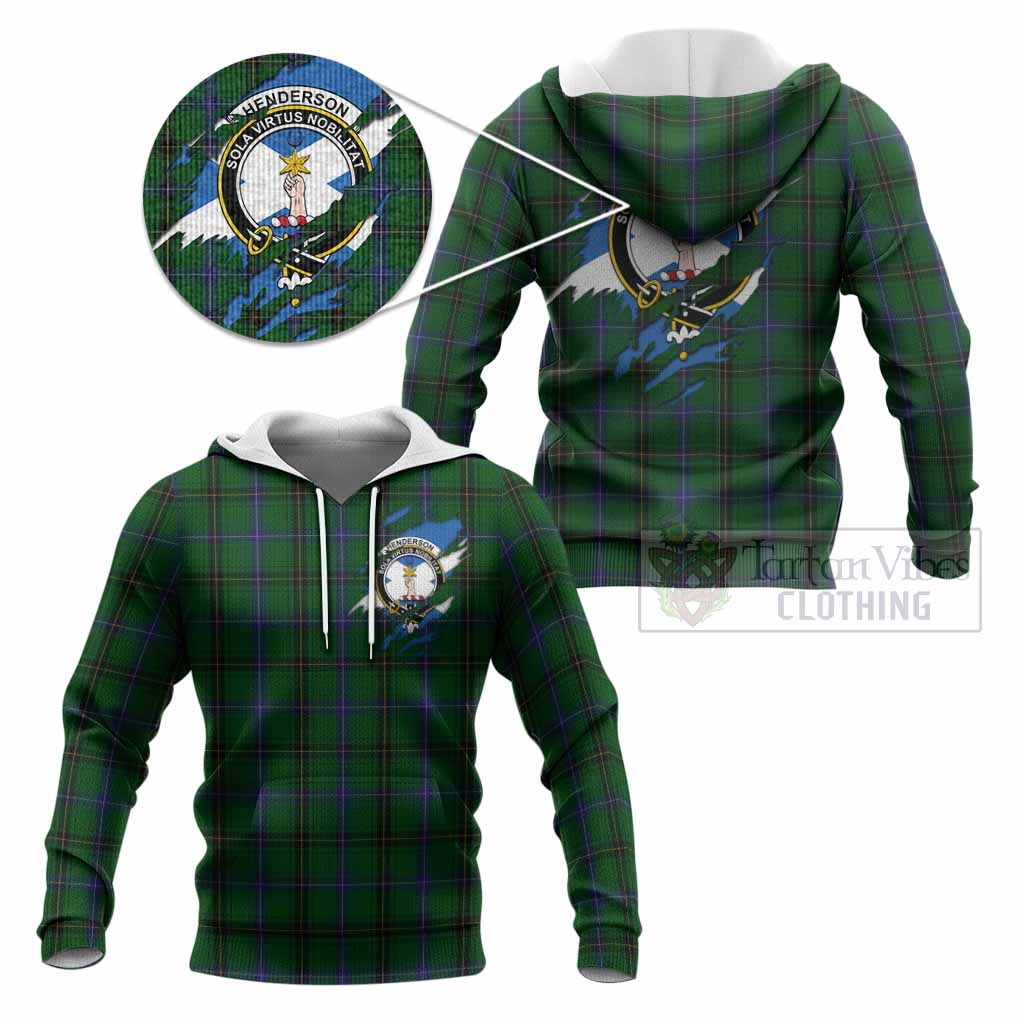 Henderson Clan Crest In Me Tartan Knitted Hoodie Scotland Flag Style
