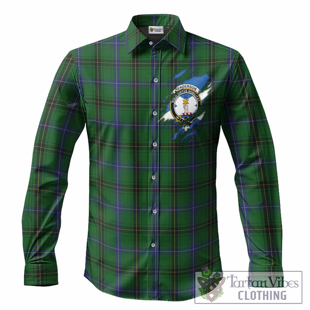 Henderson Clan Crest In Me Tartan Long Sleeve Button Shirts Scotland Flag Style