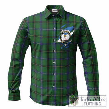 Henderson Clan Crest In Me Tartan Long Sleeve Button Shirts Scotland Flag Style