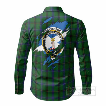 Henderson Clan Crest In Me Tartan Long Sleeve Button Shirts Scotland Flag Style