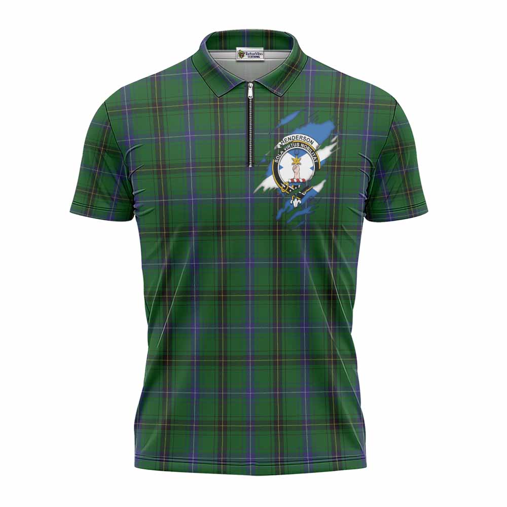 Henderson Clan Crest In Me Tartan Zipper Polo Shirt Scotland Flag Style